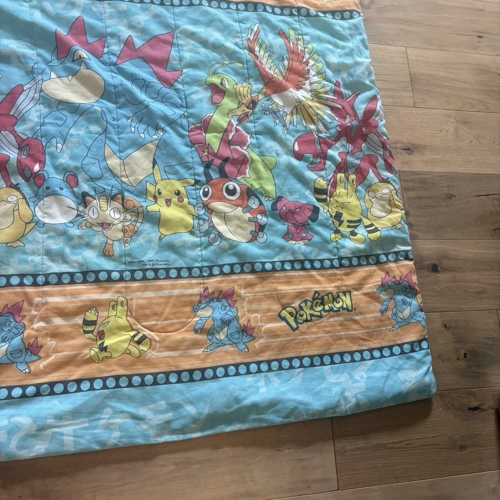 Vintage 1998 Pokemon Bed Comforter Blanket Nintendo Rare Video Game 86x58 RARE